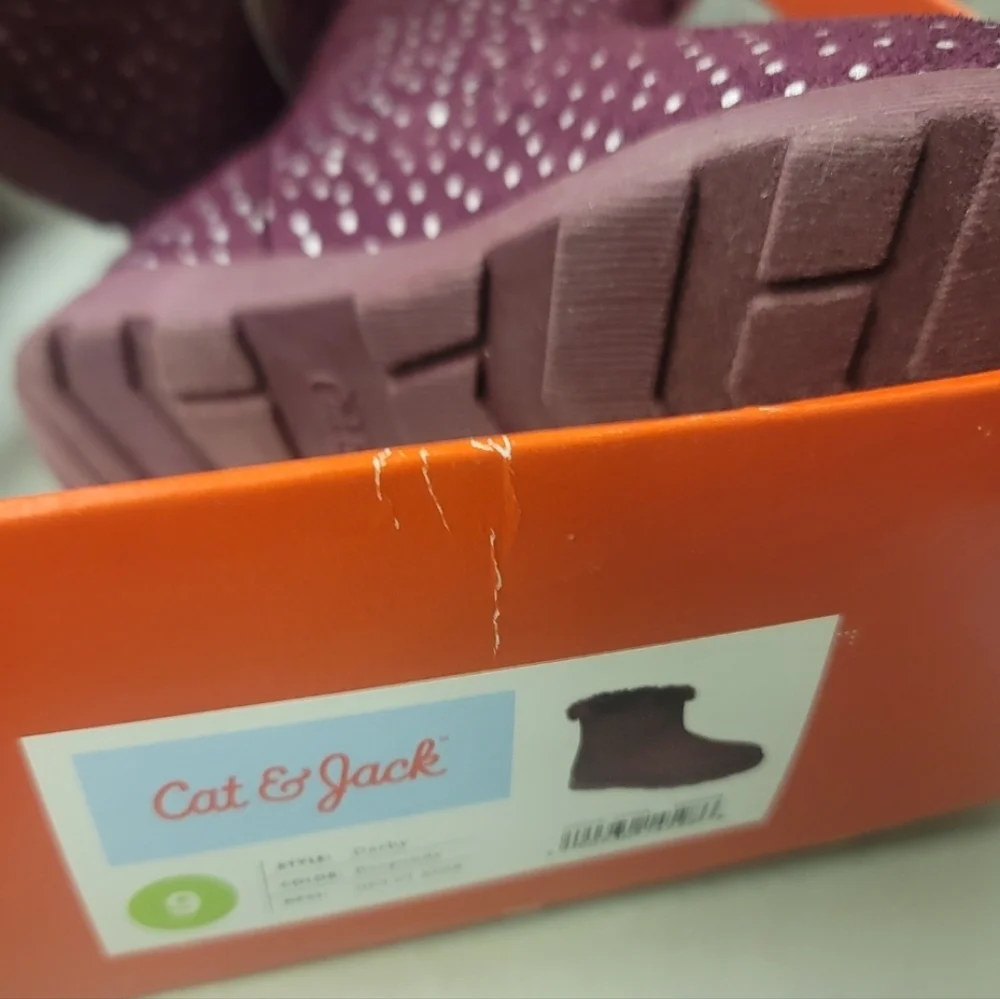 Cat & Jack Girls' Burgundy Red Silver Dots Darby Faux Fur Winter Boots 9